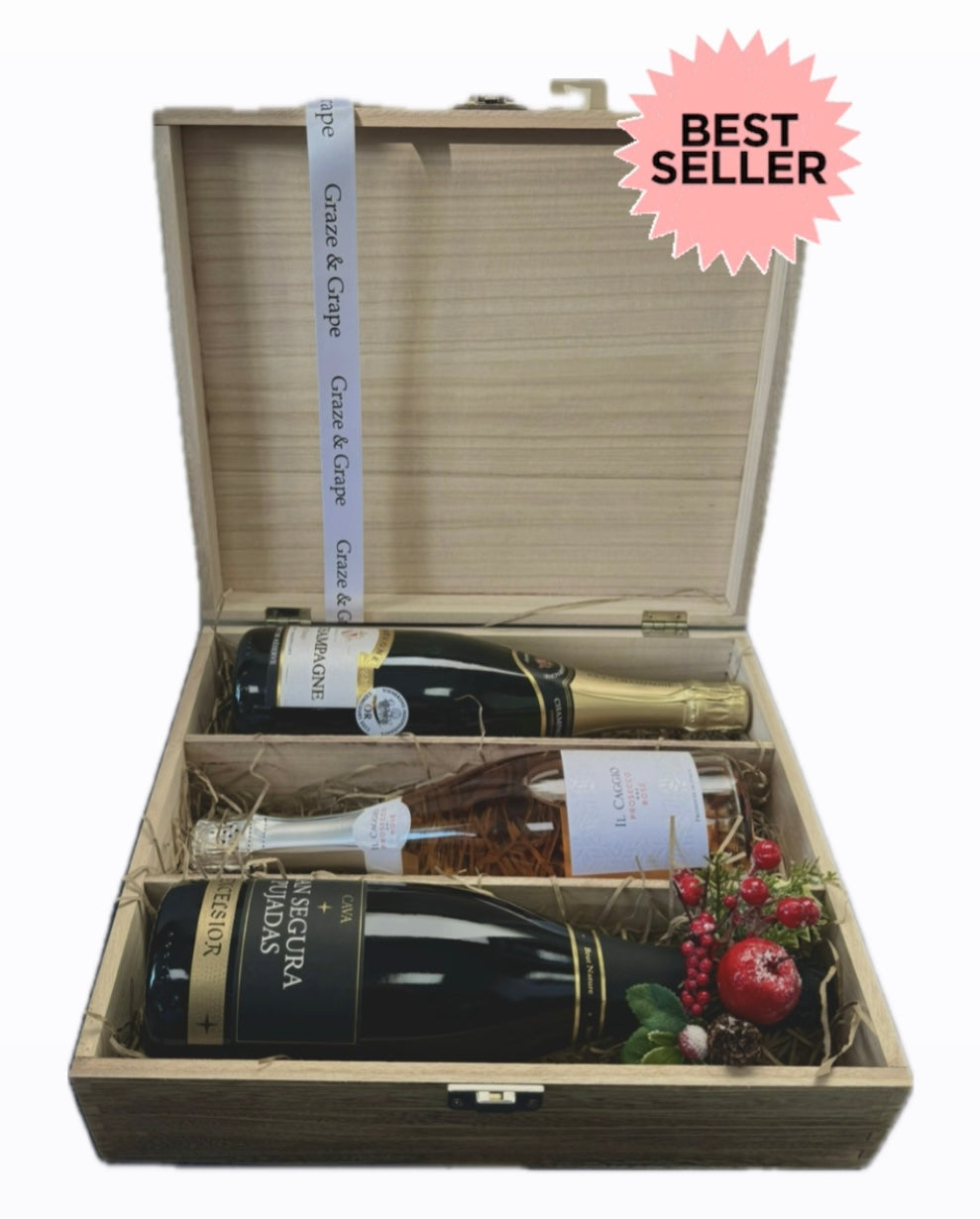 Celebration Fine Wine Trio Gift Box. Champagne, Cava & Prosecco