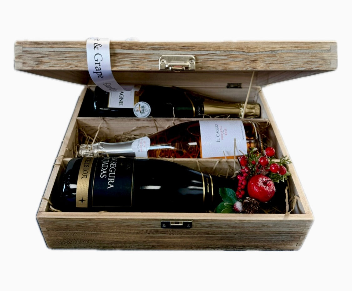 Celebration Fine Wine Trio Gift Box. Champagne, Cava & Prosecco